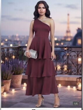 True Violet  Tiered Asymmetrical Maxi Evening Dress With Ruffles